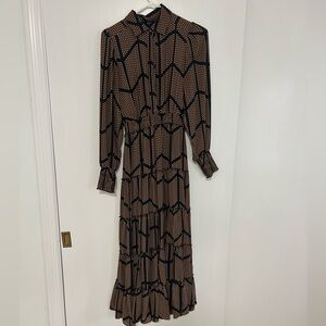 Tahari Black and Brown Geometric Long Sleeve Dress